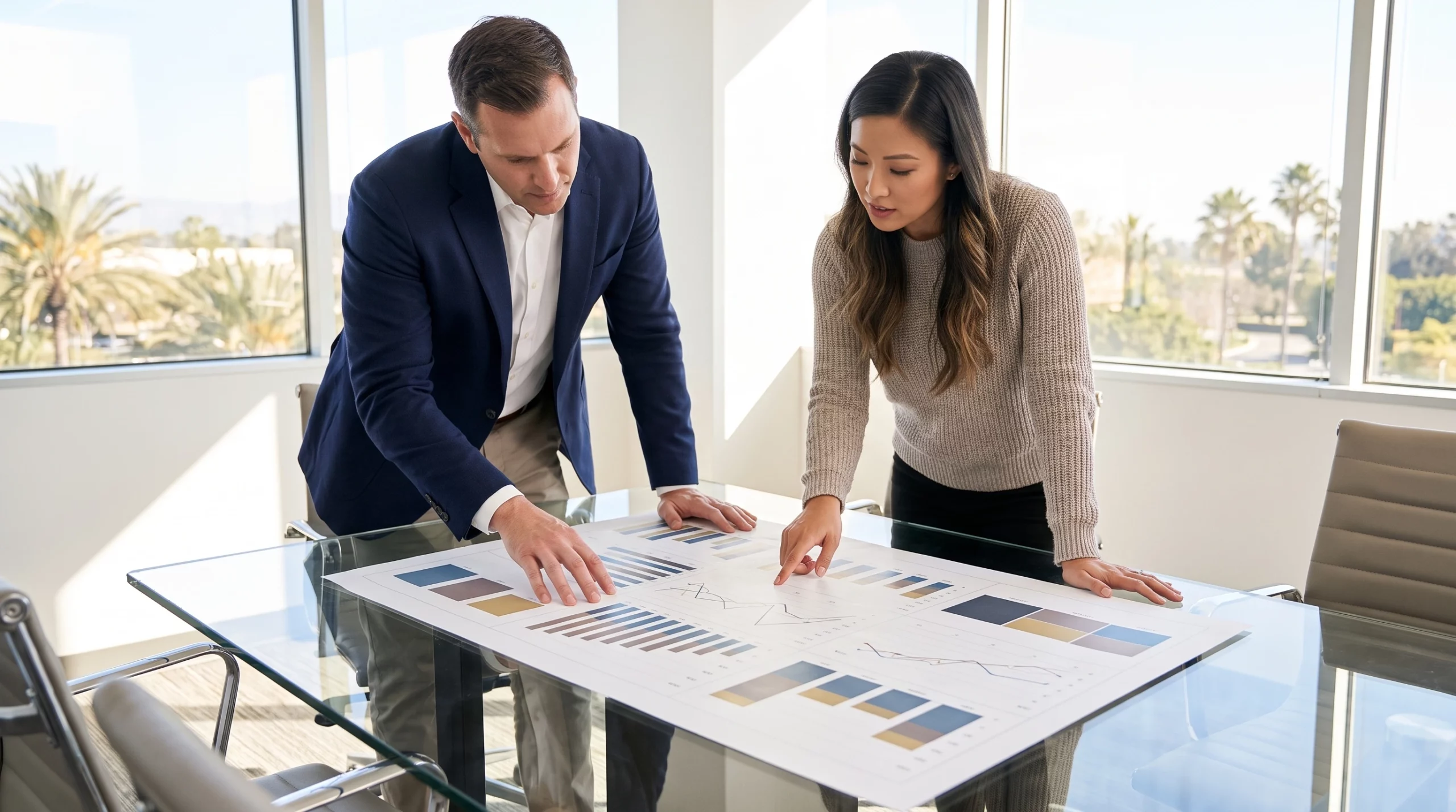 Business professionals reviewing AI automation cost savings in Irvine CA