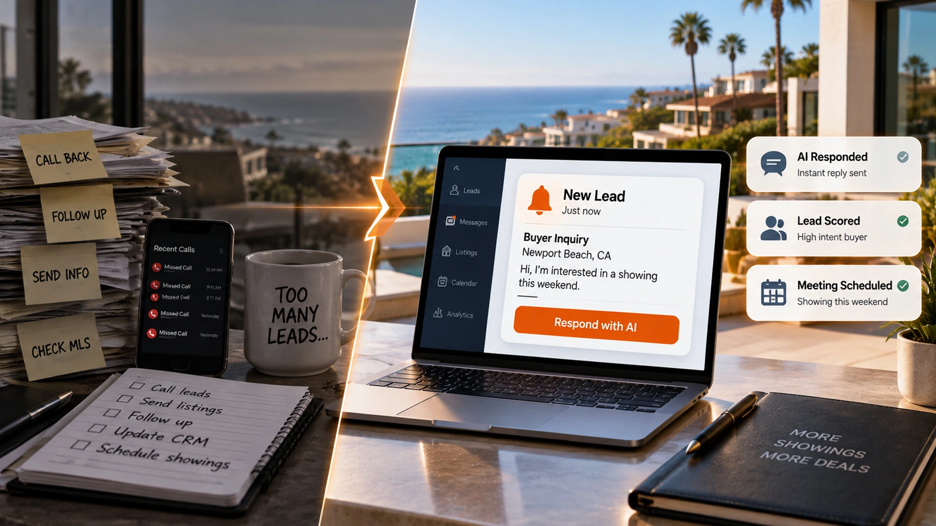 Orange County real estate agent managing incoming leads quickly