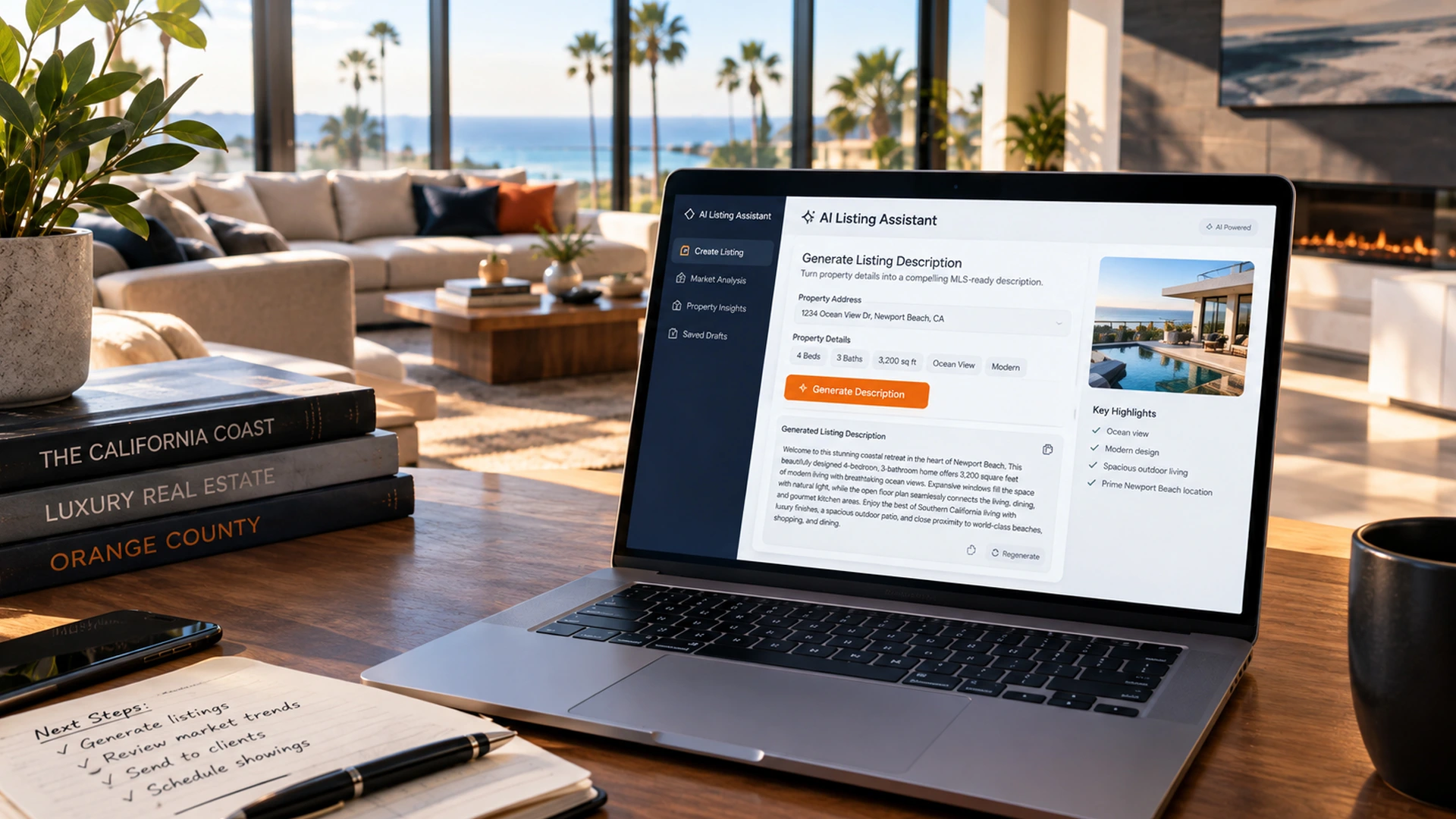Real estate AI tools generating listing descriptions in Orange County