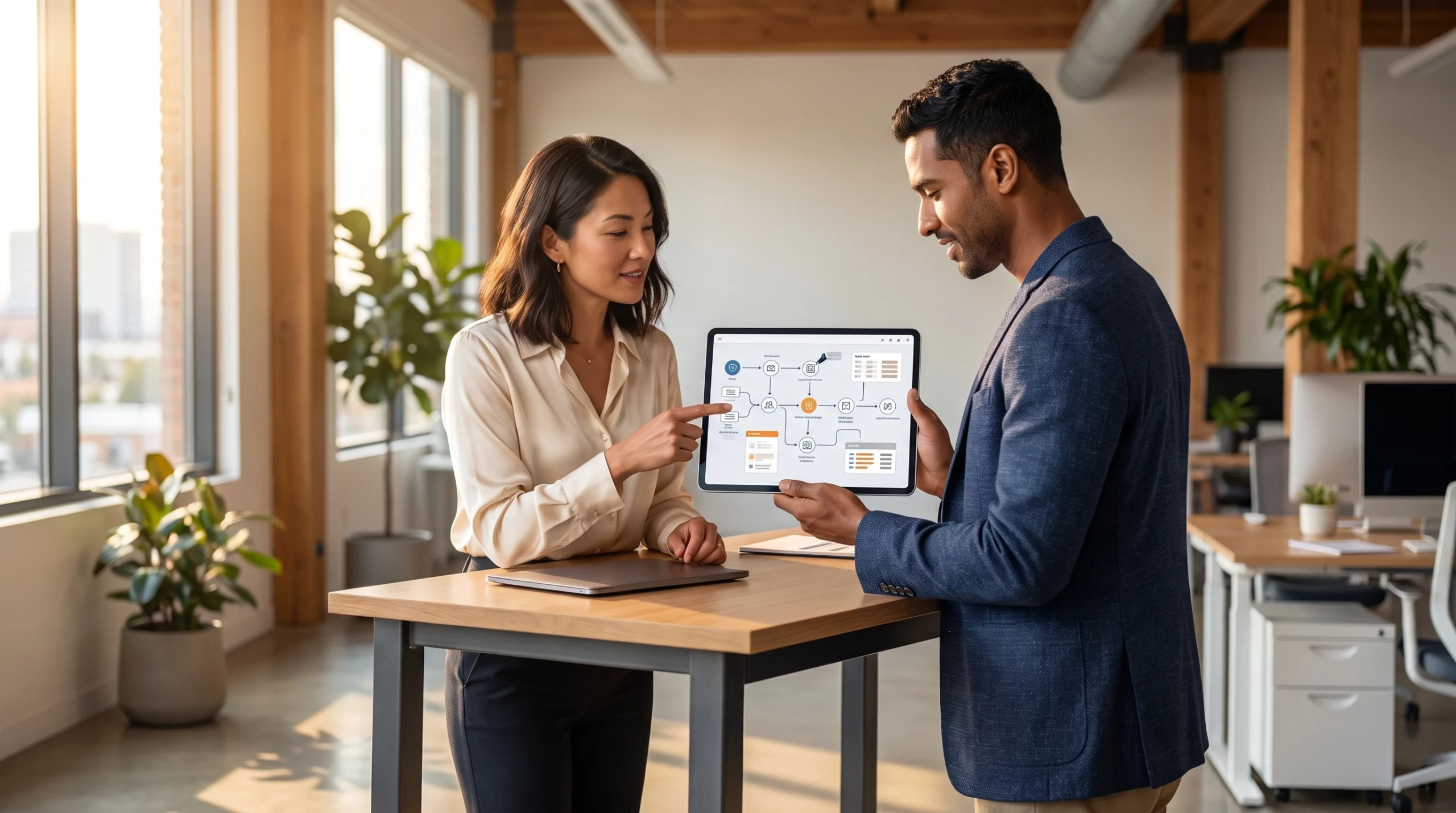 Business team mapping AI workflow automation priorities in Orange County