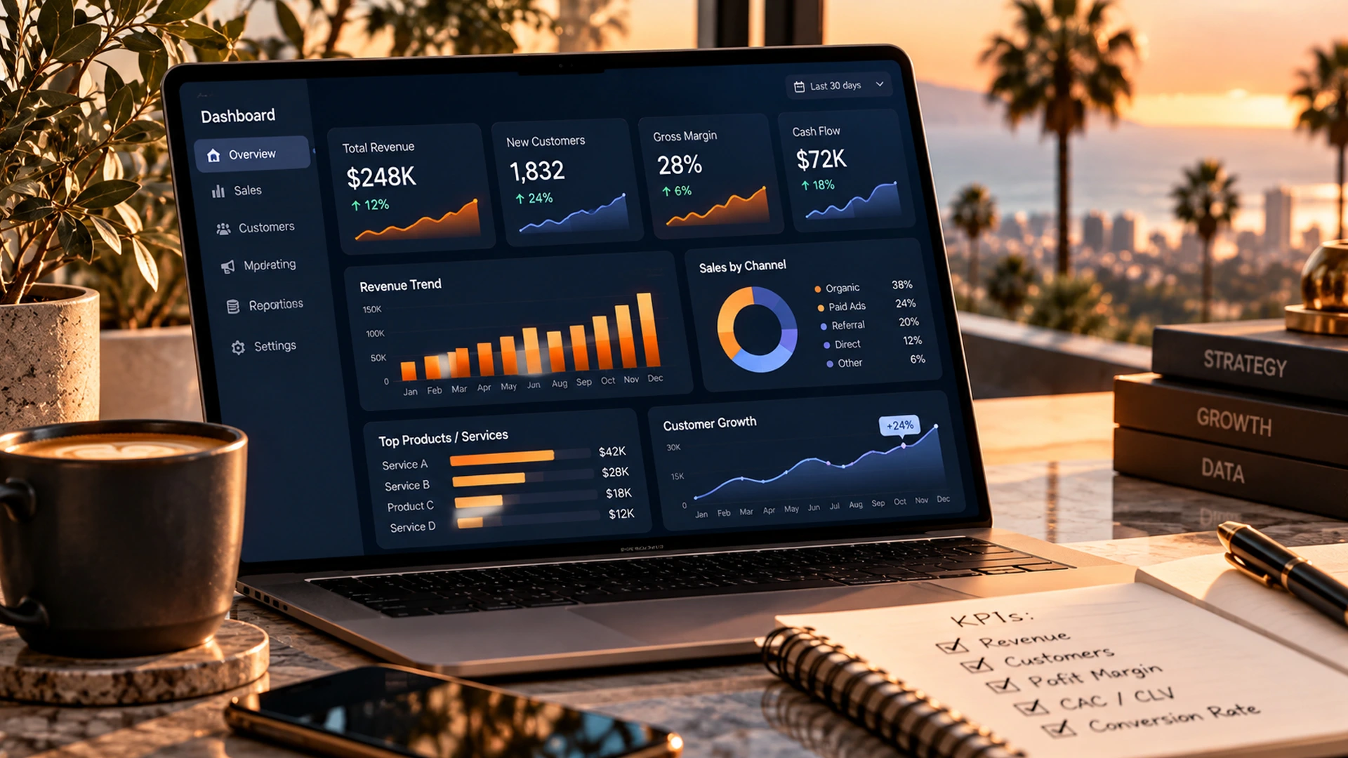 key performance indicators displayed on a business dashboard screen