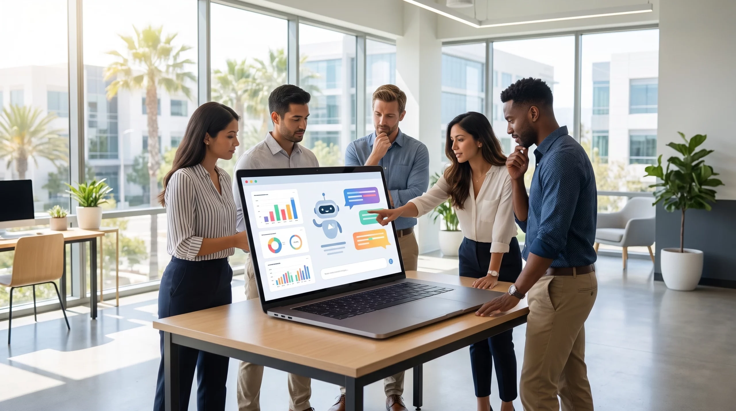 claude ai integration orange county business team reviewing AI dashboard