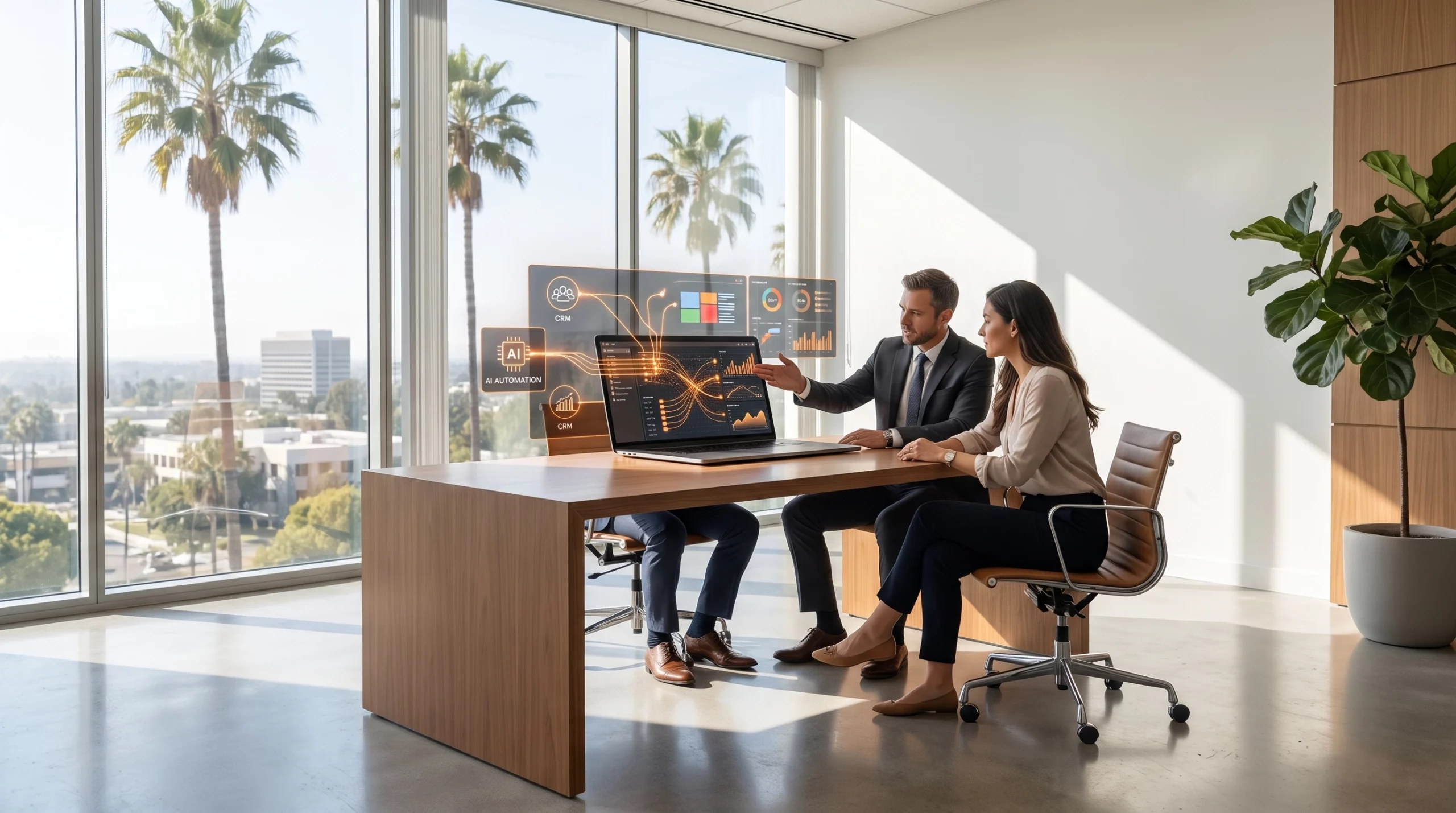 AI integration Orange County consultant reviewing connected CRM dashboard