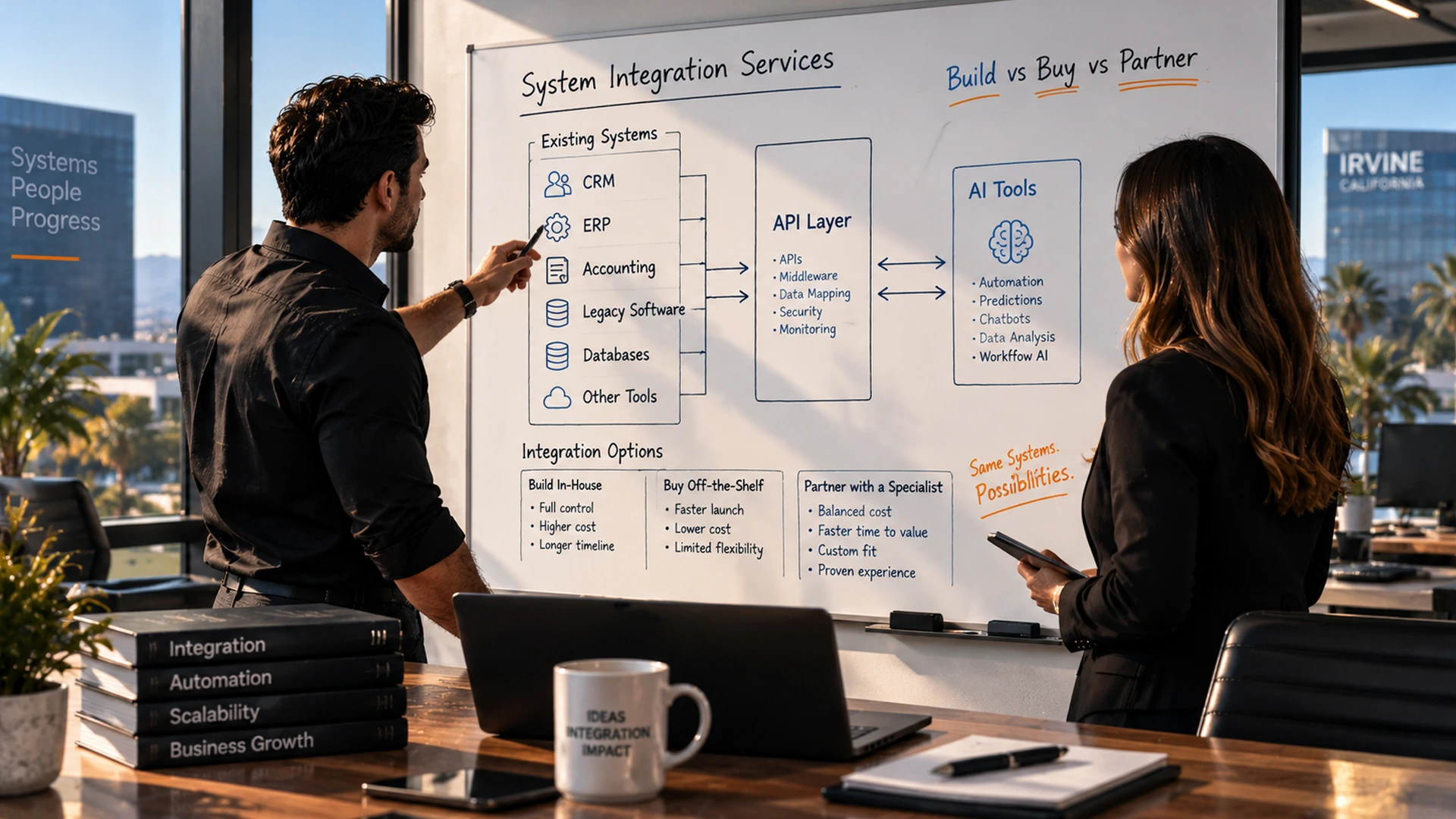 Team planning system integration services architecture on whiteboard