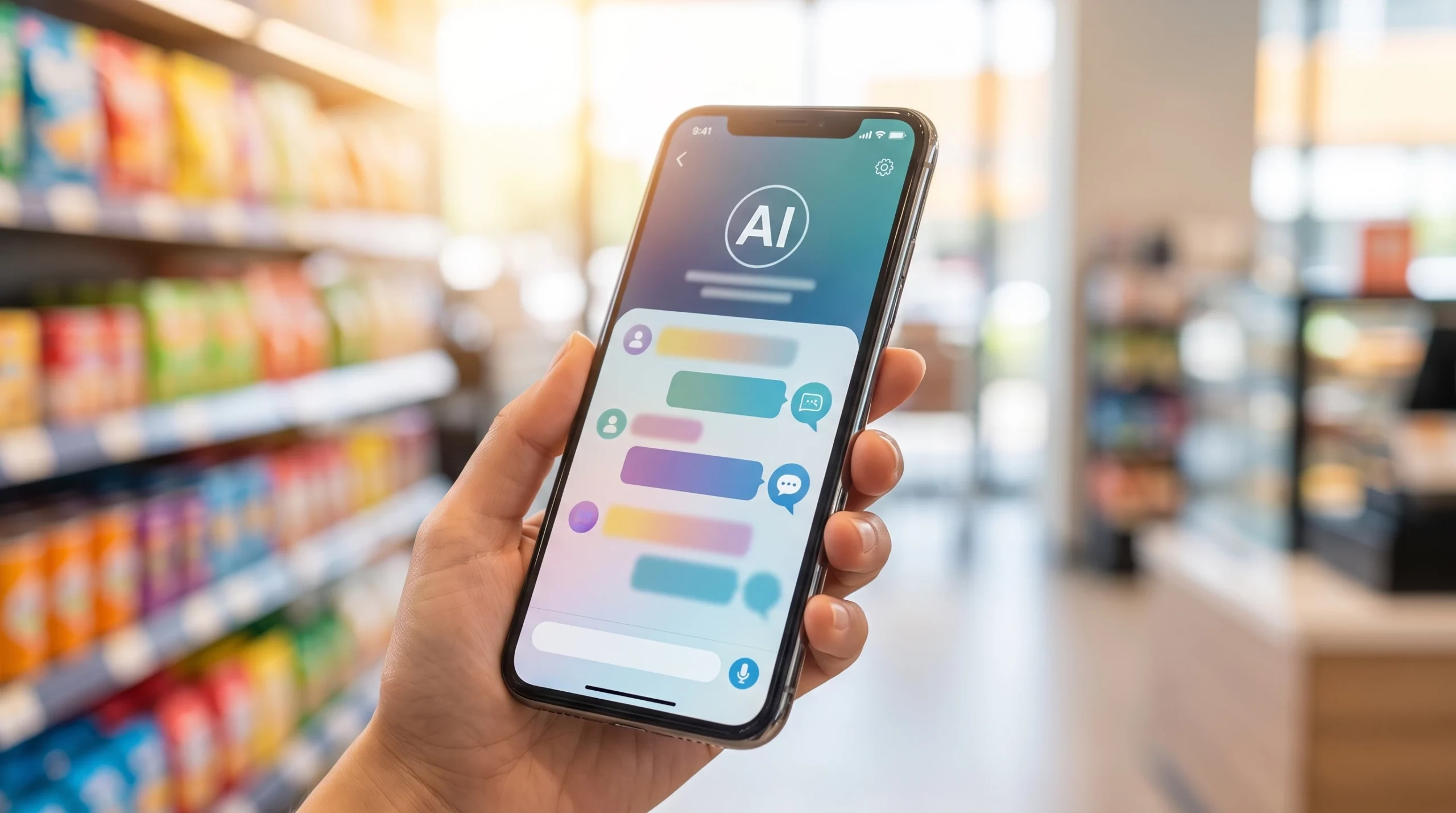 Conversational AI chatbot interface on a smartphone for small business customer service