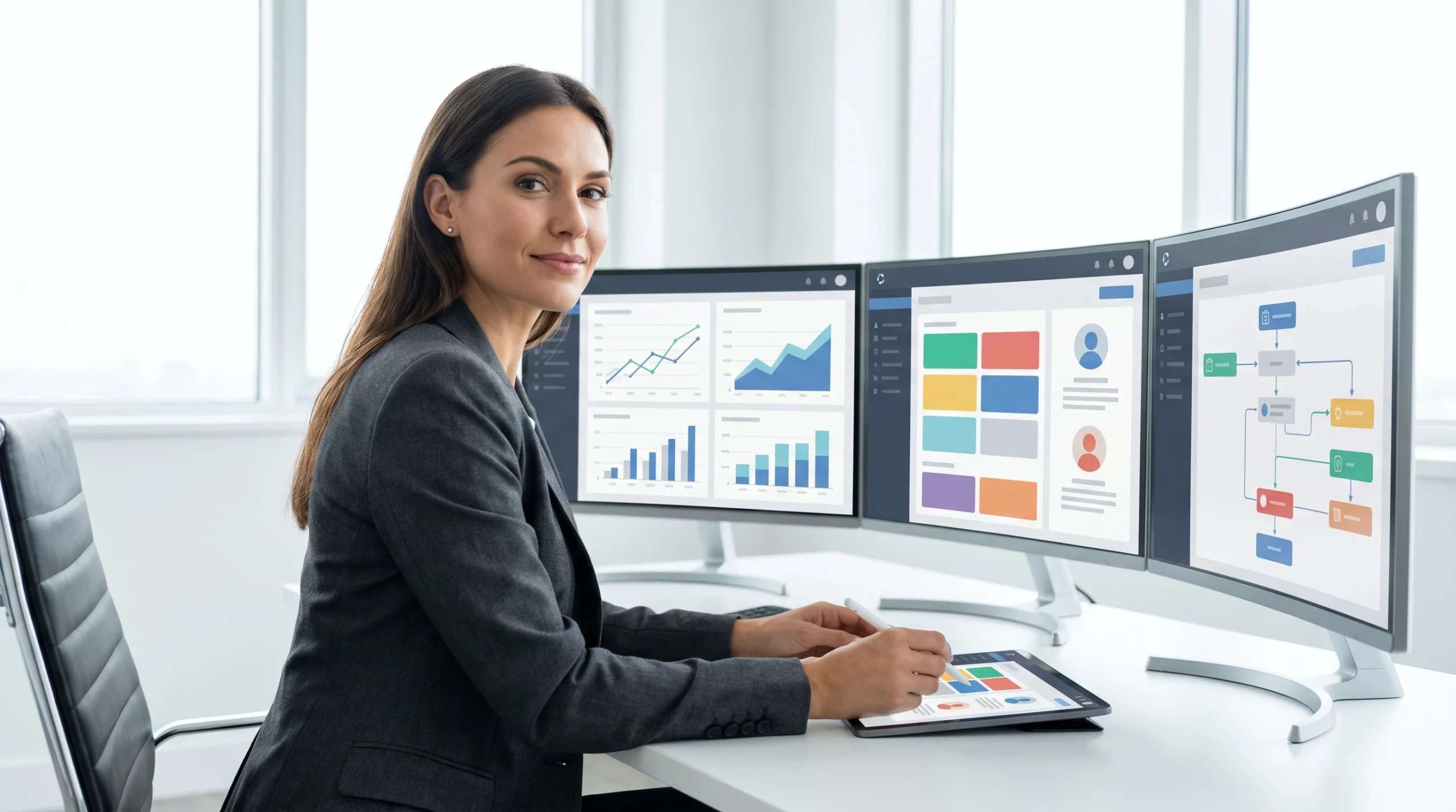 Small business owner using custom CRM dashboard for business growth