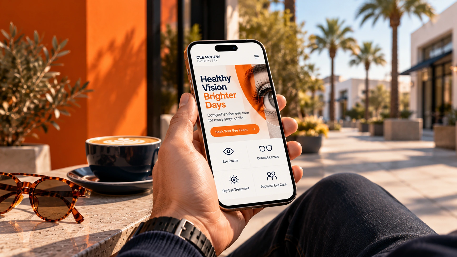 mobile-friendly website design for an optometry practice viewed on a smartphone