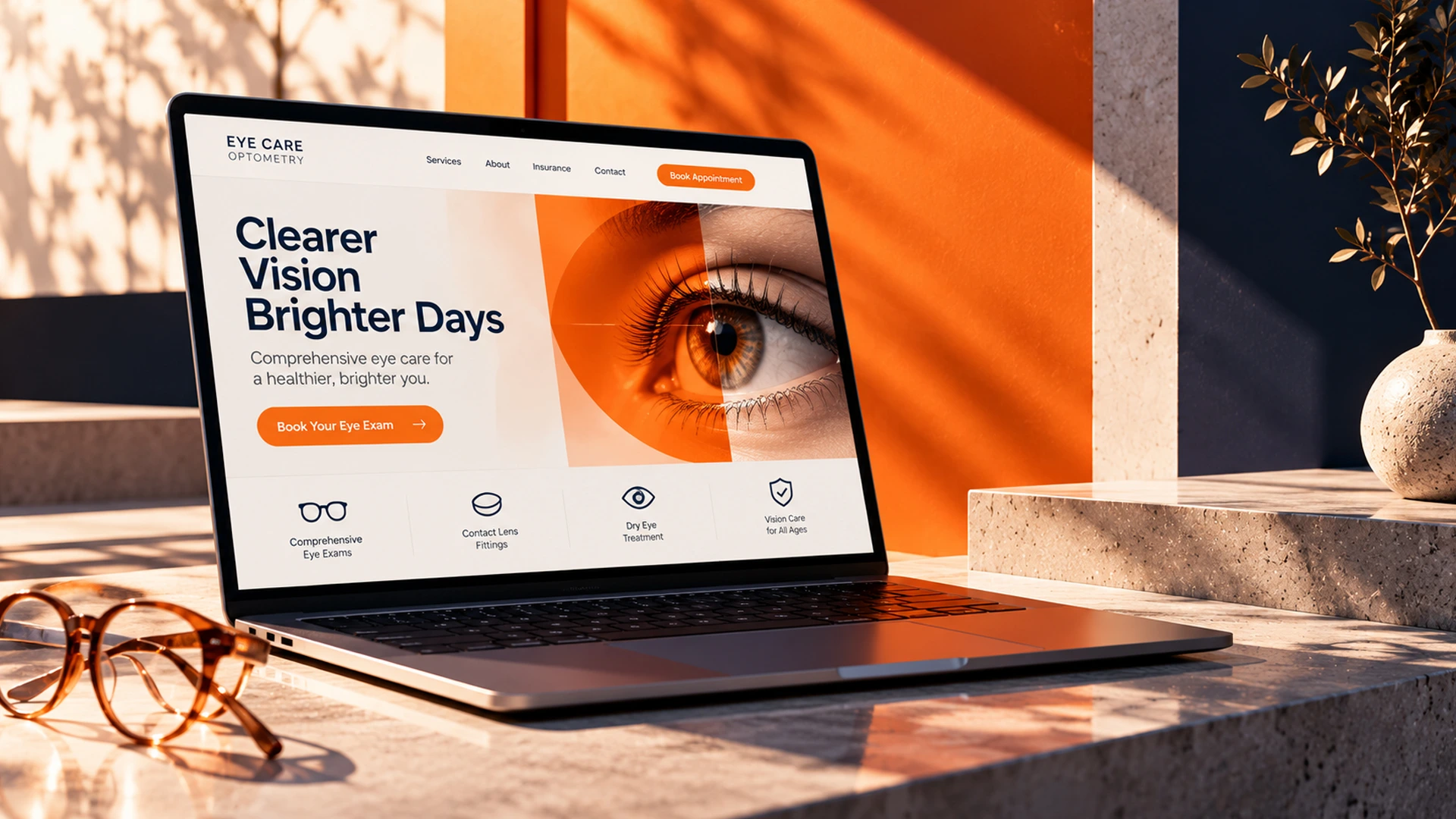patient researching optometry practice website before booking an eye exam