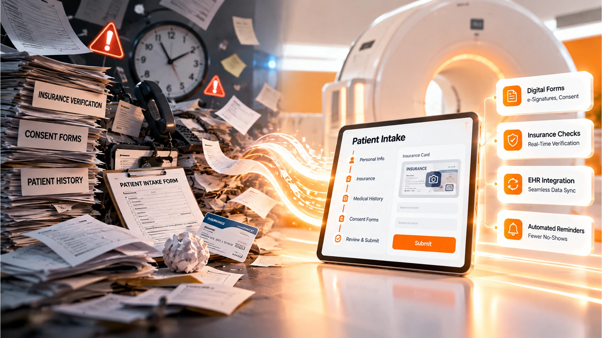 Patient intake software for diagnostic imaging centers displayed on tablet