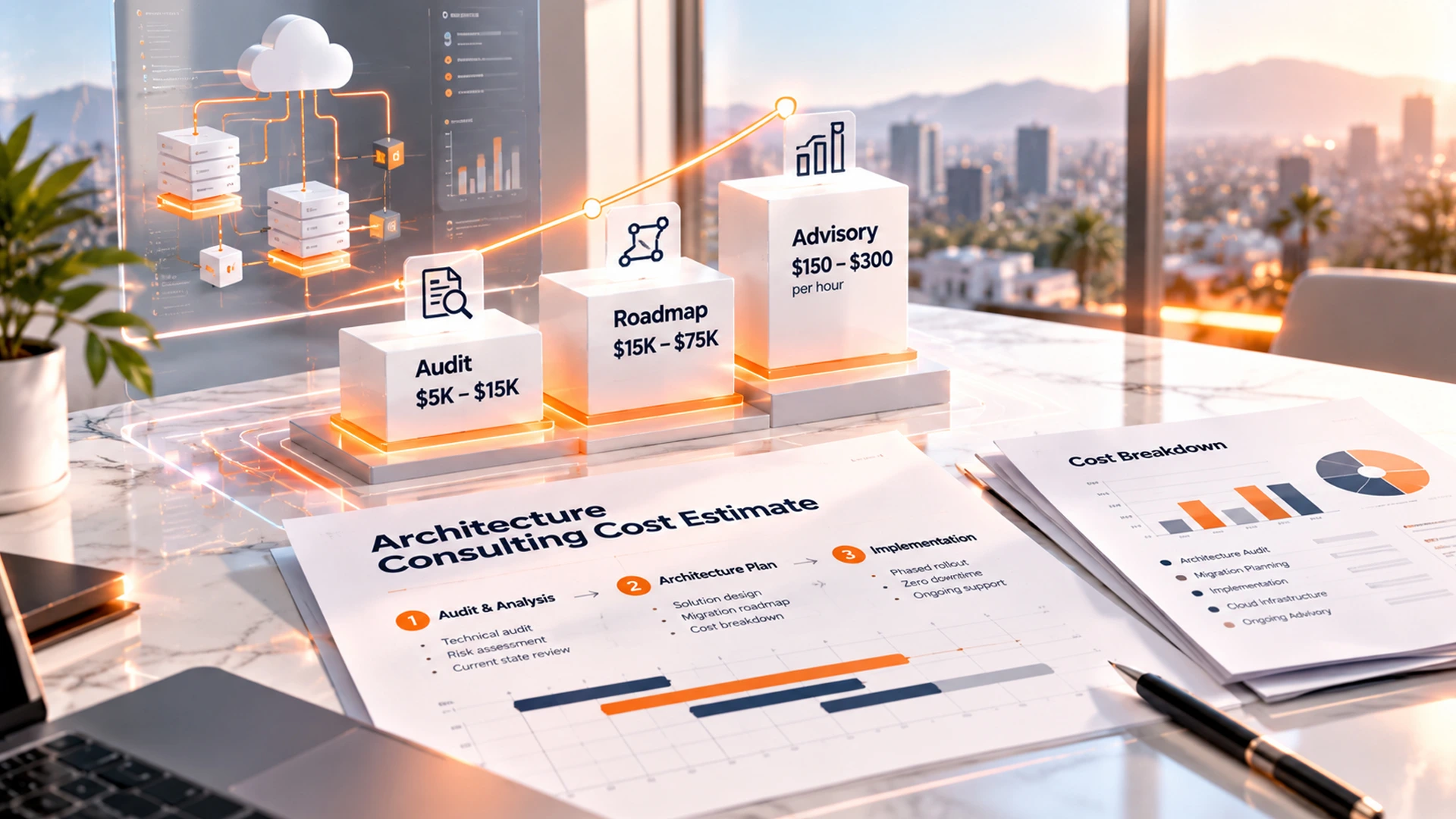 Team reviewing software architecture consultant cost estimate