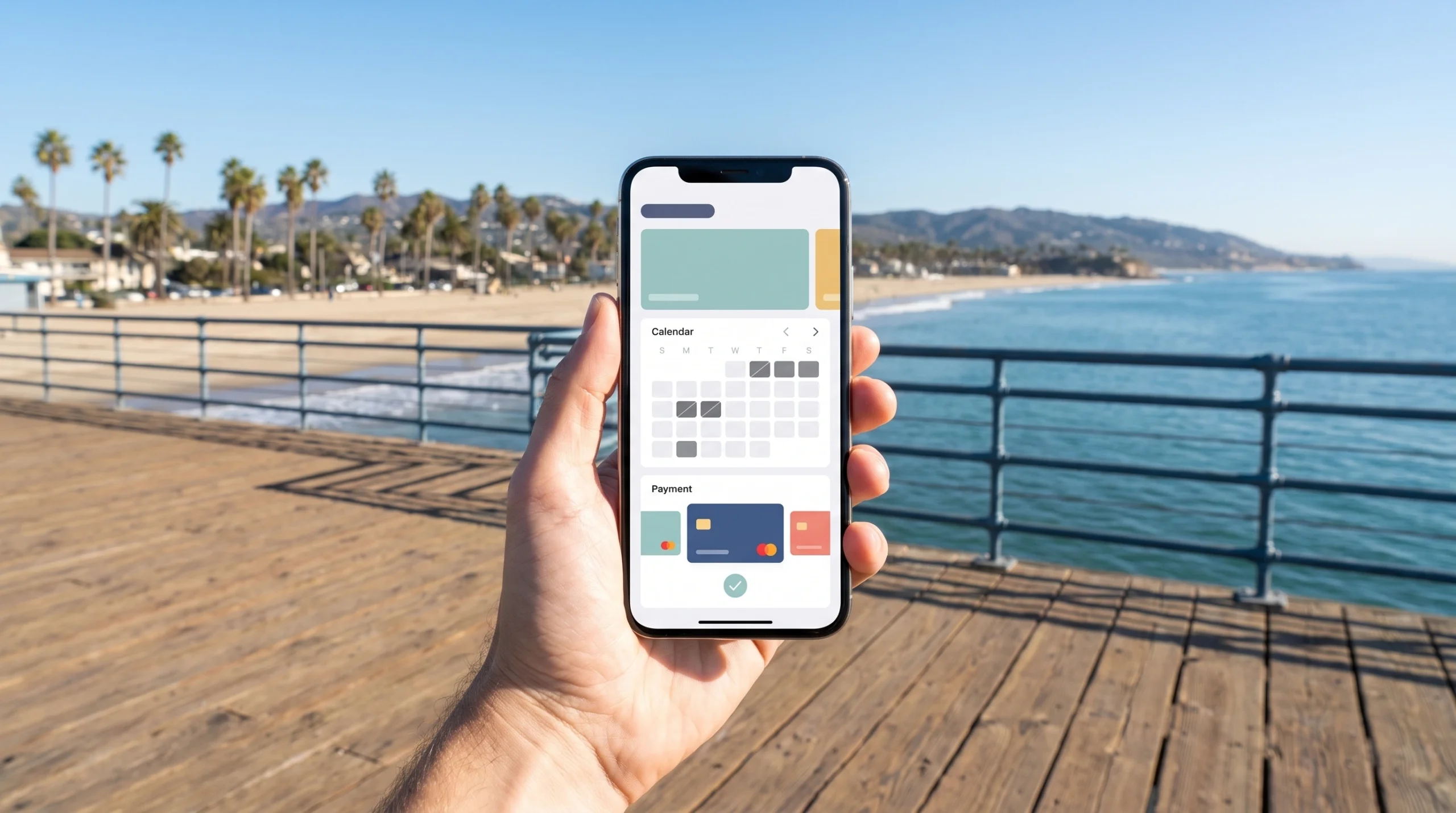 booking website design orange county shown on a traveler's phone