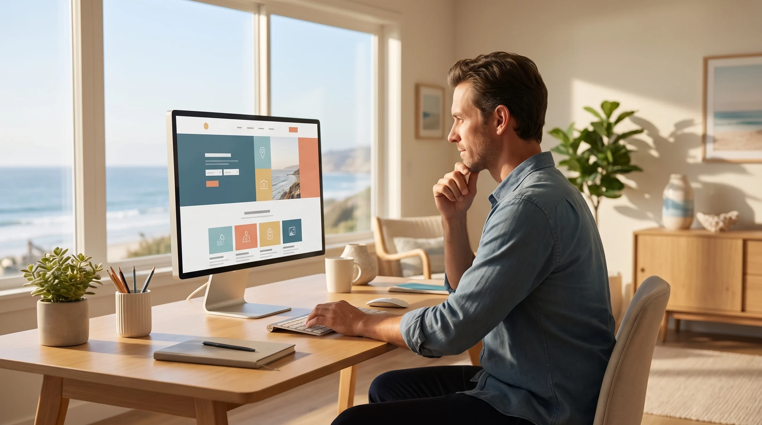 tourism website design displayed on a monitor in an Orange County office