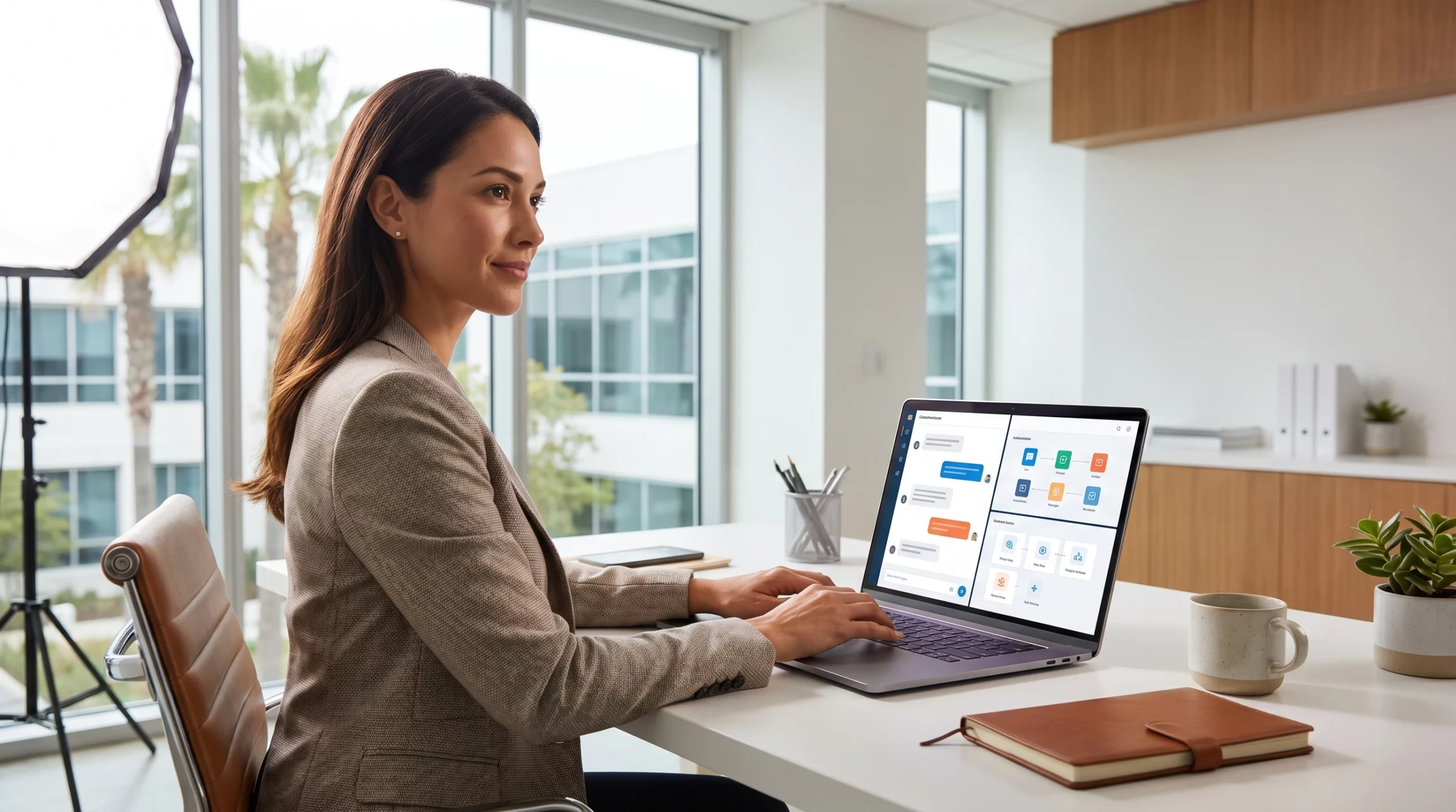 AI chatbot development solutions interface on laptop screen