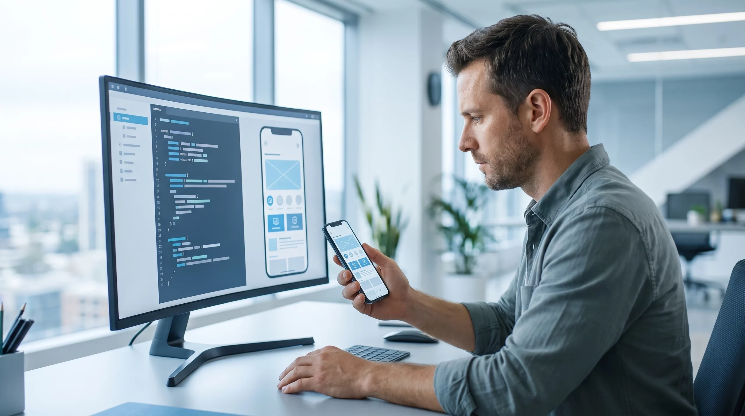 App development for Orange County businesses shown on mobile and desktop screens
