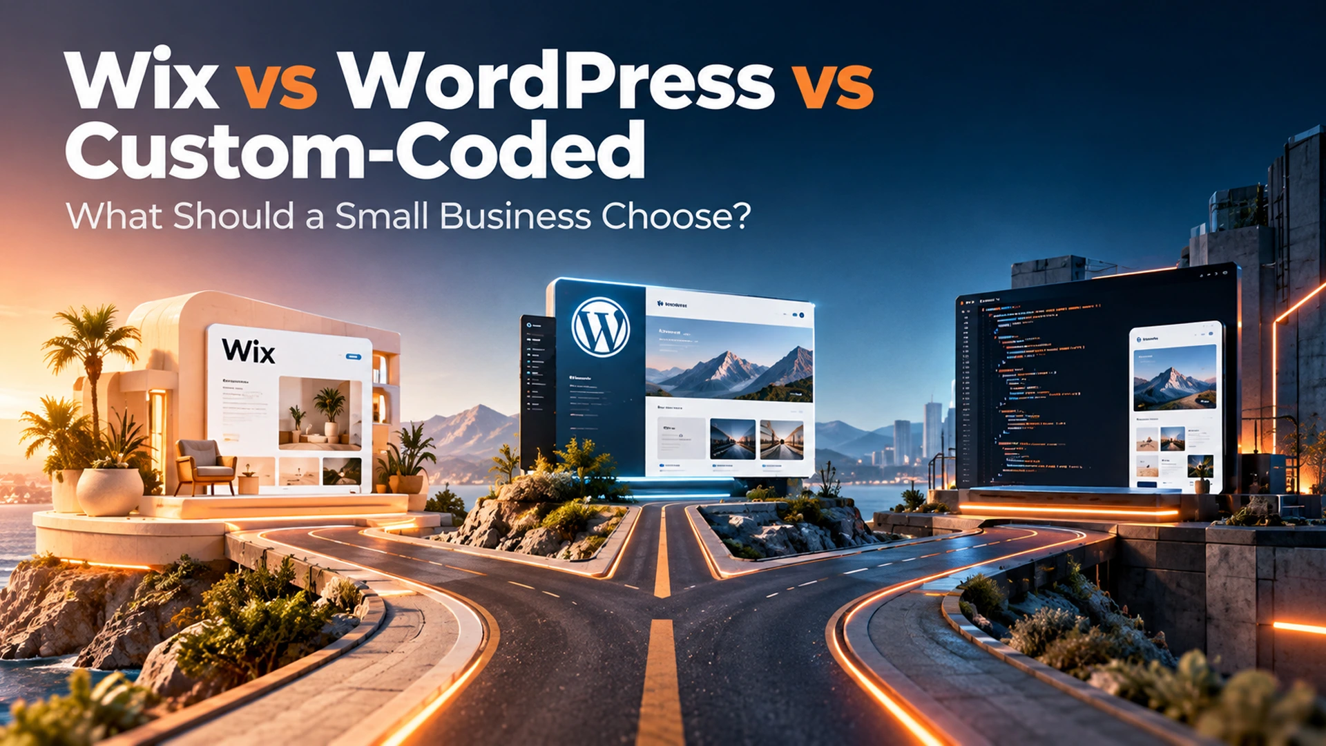 small business owner comparing wix vs wordpress vs custom website options