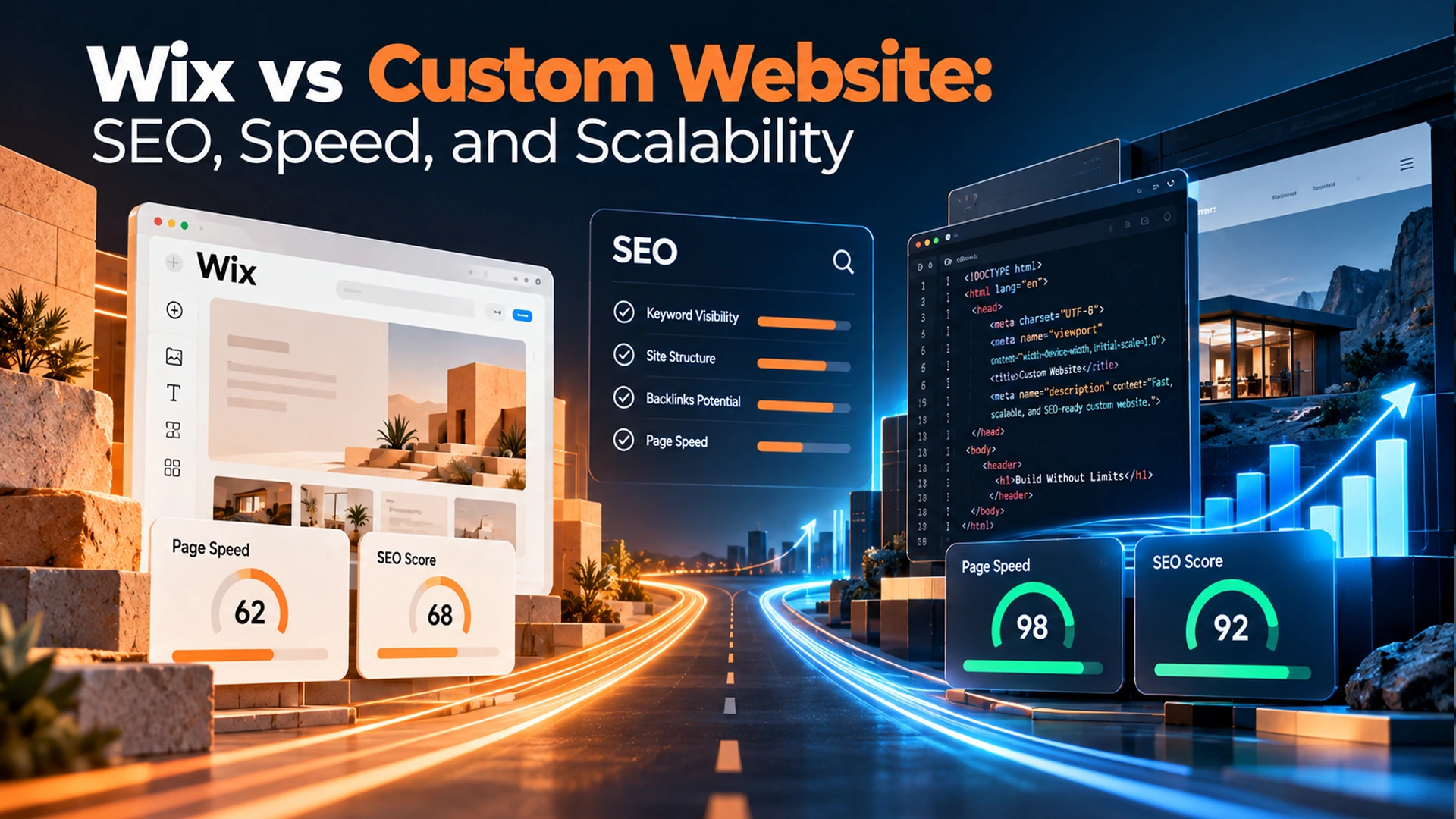wix vs custom website comparison for seo and site speed