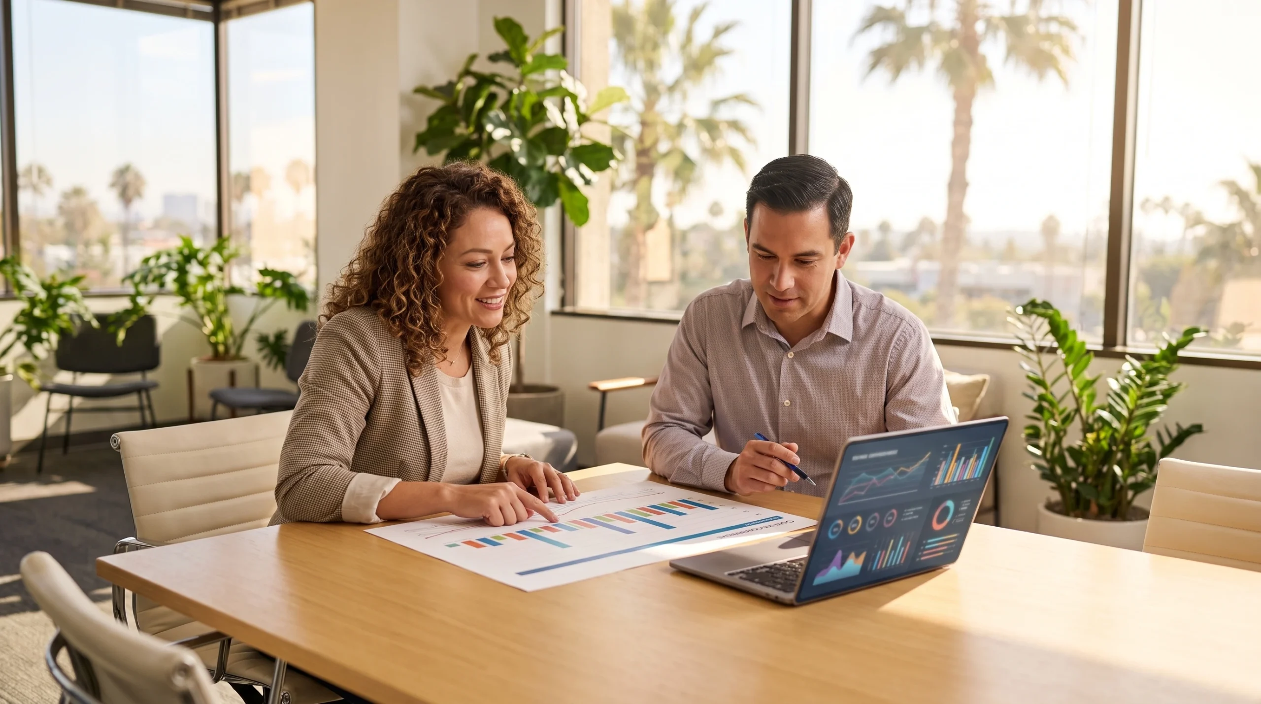 Business owner reviewing cms website design orange county cost comparison with consultant